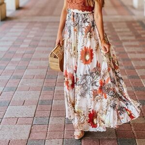 Red Floral Maxi Skirt
